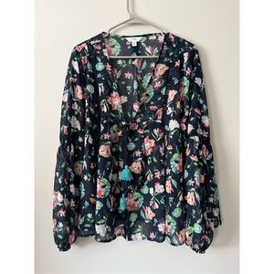 Time and Tru XXL Womens Sheer Floral Navy and Pink Coverup Shawl